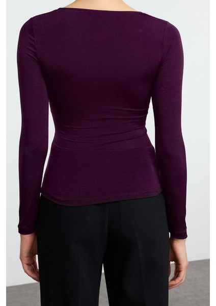 Stil Kadın Büzgü Drape Detaylı Fitted Vücuda Oturan Kollu Esnek Bluz Crop Örme Slim Kalıp fırsatları