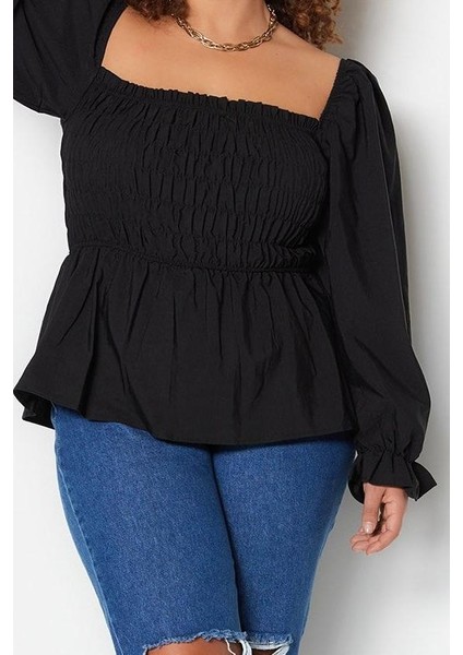 Stil Kadın Gipeli Bluz Crop Dokuma Fitted Kalıp Büyük Beden Büzgülü/fırfırlı Kol fırsatları