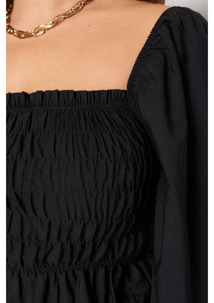 Stil Kadın Gipeli Bluz Crop Dokuma Fitted Kalıp Büyük Beden Büzgülü/fırfırlı Kol indirimleri