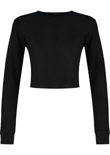 Stil Kadın Düşük Omuzlu Selanik Triko Görünümlü Bluz Crop Örme Regular Kalıp modelleri