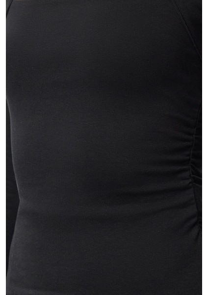 Kadın Moda Şık Üst Giyim Regular Kare Yaka Slim Kalıp Örme Büzgü Drape Detaylı Vücuda Oturan Bluz fırsatları