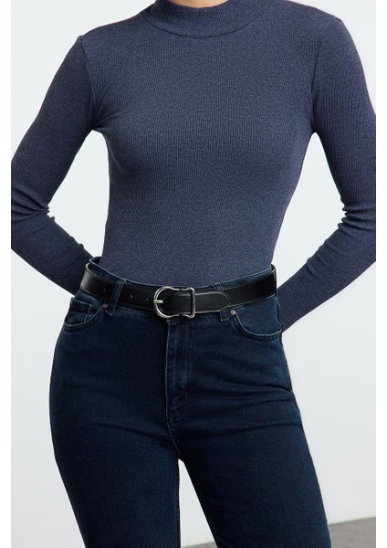 Stil Kadın Fitted Vücuda Oturan Kol Fitilli Esnek Bluz Regular Örme Slim Kalıp