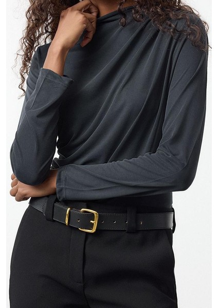 Stil Kadın Care Collection %100 Modal Kumaş Drape Büzgü Detaylı Bluz Regular Örme Regular Kalıp