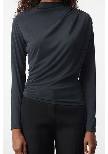 Stil Kadın Care Collection %100 Modal Kumaş Drape Büzgü Detaylı Bluz Regular Örme Regular Kalıp modelleri