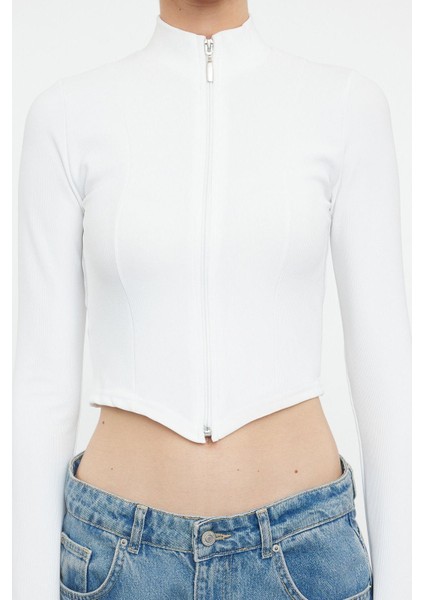 Stil Kadın Fitted Vücuda Oturan Fermuarlı Esnek Bluz Crop Örme Regular Kalıp fiyatları