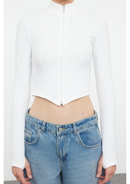 Stil Kadın Fitted Vücuda Oturan Fermuarlı Esnek Bluz Crop Örme Regular Kalıp modelleri