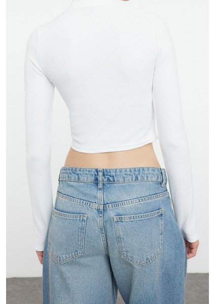 Stil Kadın Fitted Vücuda Oturan Fermuarlı Esnek Bluz Crop Örme Regular Kalıp fırsatları