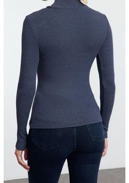 Stil Kadın Fitted Vücuda Oturan Kol Fitilli Esnek Bluz Regular Örme Slim Kalıp indirimleri