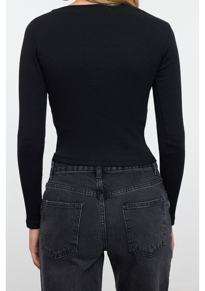Stil Kadın Fitted Vücuda Oturan Fitilli Esnek Bluz Regular Örme Slim Kalıp Düşük Kol fırsatları