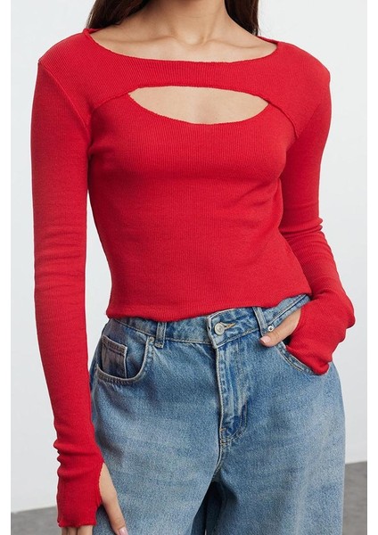 Kadın Crop Bisiklet Yaka Slim Kalıp Örme 2li Cut Out Detaylı Fitted Vücuda Oturan Fitilli Esnek Bluz modelleri