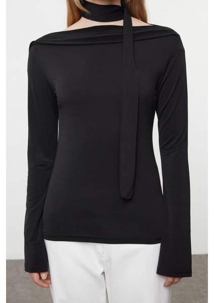 Stil Kadın Şal Detaylı Fitted Vücuda Oturan Esnek Bluz Regular Örme Slim Kalıp Düşük Kol modelleri