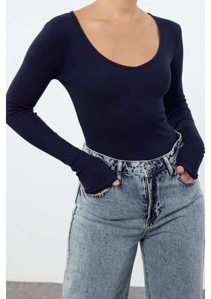 Stil Kadın 2li Paket Fitted Vücuda Oturan Pamuklu Esnek Bluz Regular Örme Slim Kalıp