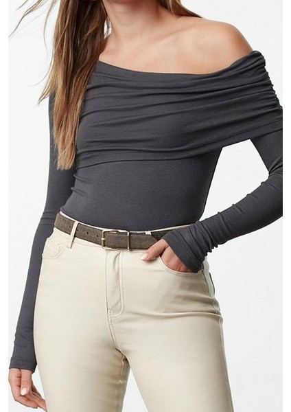 Kadın Moda Şık Üst Giyim Regular Asimetrik Yaka Slim Kalıp Örme Fitted Vücuda Oturan Esnek Bluz modelleri