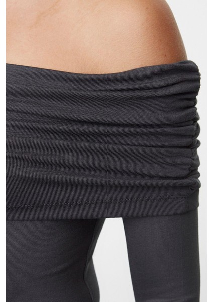 Kadın Moda Şık Üst Giyim Regular Asimetrik Yaka Slim Kalıp Örme Fitted Vücuda Oturan Esnek Bluz fırsatları