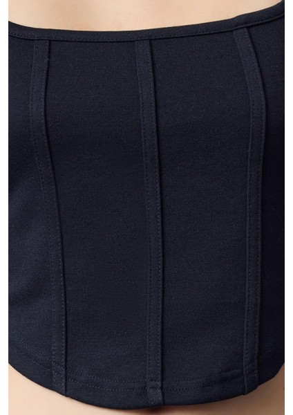 Stil Kadın Biye Detaylı Fitted Vücuda Oturan Interlok Bluz Crop Örme Slim Kalıp fırsatları