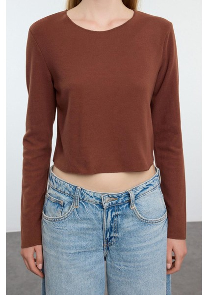 Stil Kadın Düşük Omuzlu Selanik Triko Görünümlü Bluz Crop Örme Regular Kalıp modelleri