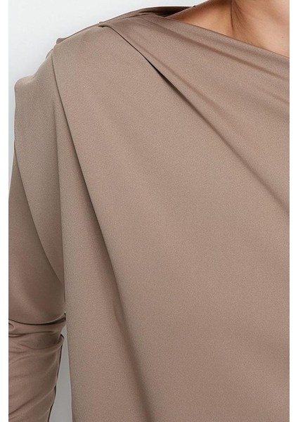 Stil Kadın Dökümlü Esnek Bluz Regular Örme Regular Kalıp Büzgülü/fırfırlı Kol fırsatları