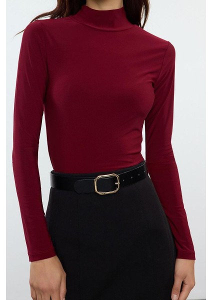 Kadın Moda Şık Regular Dik Yaka Slim Kalıp Örme Fitted Vücuda Oturan Kollu Fitilli Esnek Bluz fiyatları