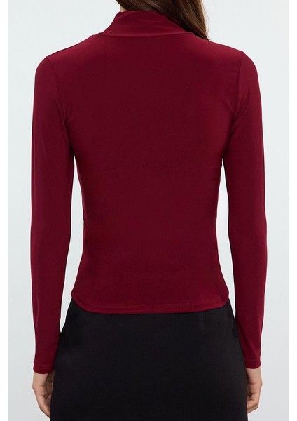 Kadın Moda Şık Regular Dik Yaka Slim Kalıp Örme Fitted Vücuda Oturan Kollu Fitilli Esnek Bluz indirimleri