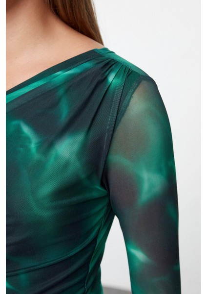 Stil Kadın Tül Astarlı Bluz Regular Örme Slim Kalıp Düşük Kol fırsatları