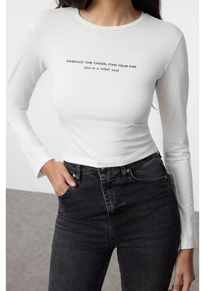 Stil Kadın Baskılı Vücuda Oturan Esnek Bluz Crop Örme Slim Kalıp modelleri