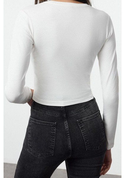 Stil Kadın Baskılı Vücuda Oturan Esnek Bluz Crop Örme Slim Kalıp indirimleri
