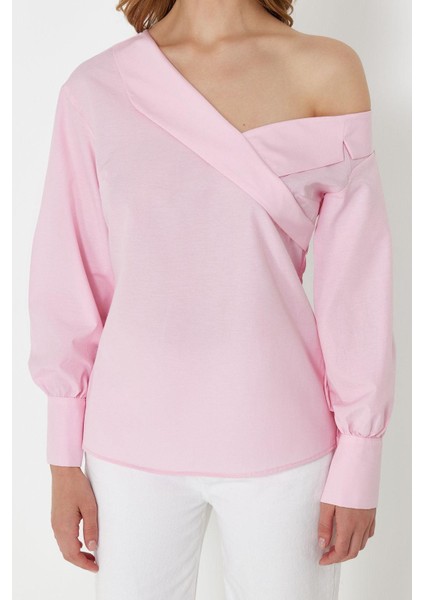 Kadın Moda Şık Üst Giyim Regular Asimetrik Yaka Regular Kalıp Dokuma Kayık Yaka Bluz