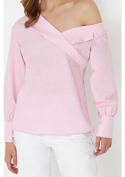 Kadın Moda Şık Üst Giyim Regular Asimetrik Yaka Regular Kalıp Dokuma Kayık Yaka Bluz modelleri