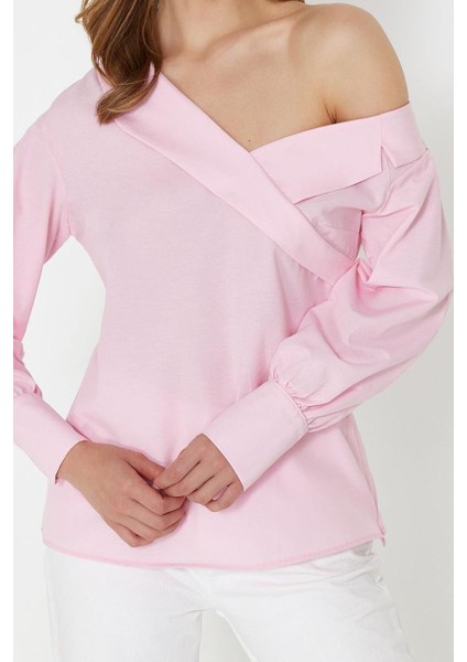 Kadın Moda Şık Üst Giyim Regular Asimetrik Yaka Regular Kalıp Dokuma Kayık Yaka Bluz fırsatları