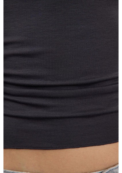 Stil Kadın Fitted Vücuda Oturan Büzgü Drape Detaylı Esnek Bluz Crop Örme Slim Kalıp Düşük Kol fırsatları