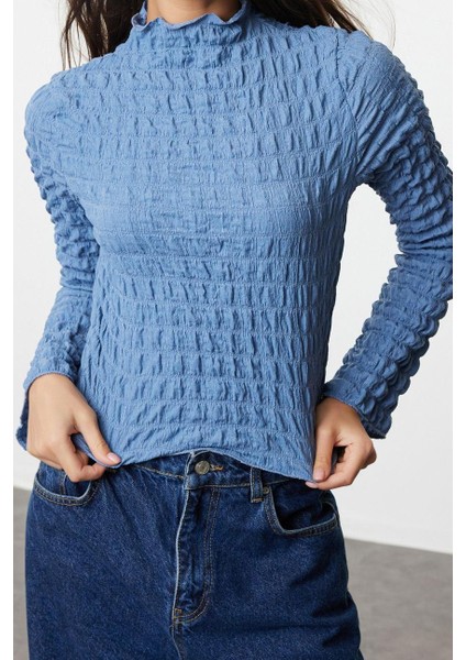 Stil Kadın Dokulu Fitted Vücuda Oturan Esnek Bluz Regular Örme Slim Kalıp