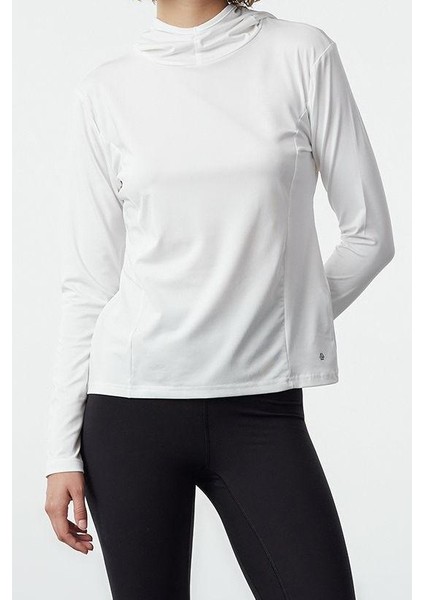 Stil Kadın Micro Reflektör Baskı Detaylı Spor Üst Bluz Örme Slim Fit Kalıp Reglan Kol