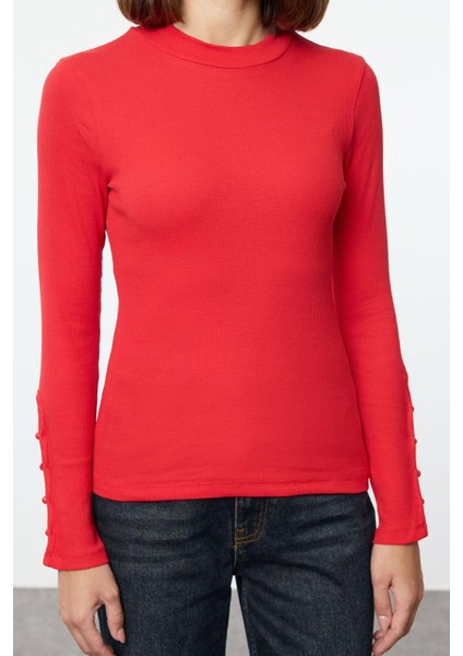 Stil Kadın Düğmeli Fitilli Fitted Vücuda Oturan Pamuklu Esnek Bluz Regular Örme Slim Kalıp modelleri