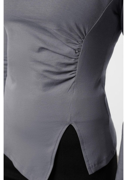 Stil Kadın Tek Yırtmaç Detaylı Büzgülü Bluz Regular Örme Slim Kalıp fırsatları