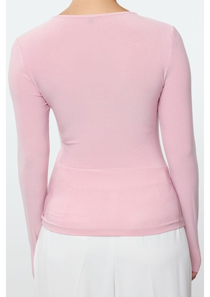 Kadın Moda Şık Üst Giyim Regular V Yaka Slim Kalıp Örme Büzgü Drape Detaylı Vücuda Oturan Esnek Bluz indirimleri