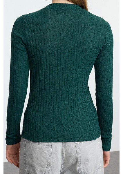 Stil Kadın Fitilli Esnek Fit Bluz Regular Örme Slim Kalıp fırsatları