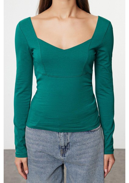 Stil Kadın Fitted Vücuda Oturan Kollu Pamuklu Esnek Bluz Regular Örme Slim Kalıp modelleri