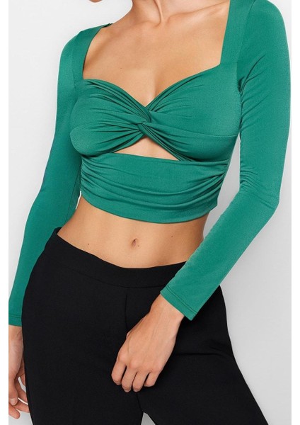 Stil Kadın Pencere Cut Out Detaylı Bluz Crop Örme Fitted Kalıp fırsatları