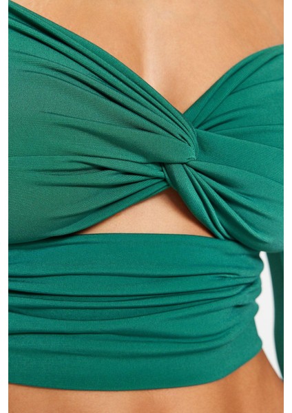 Stil Kadın Pencere Cut Out Detaylı Bluz Crop Örme Fitted Kalıp indirimleri