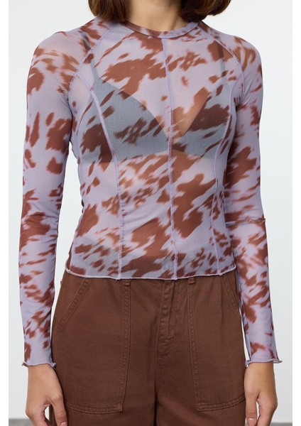 Stil Kadın Karyoka Dikişli Soyut Desenli Vücuda Oturan Kısa Bluz Crop Örme Slim Kalıp modelleri