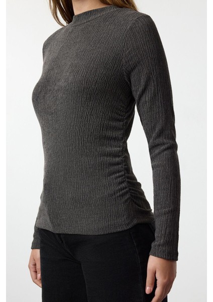 Stil Kadın Büzgü Drape Detaylı Normal Kalıp Bluz Regular Örme Slim Kalıp modelleri
