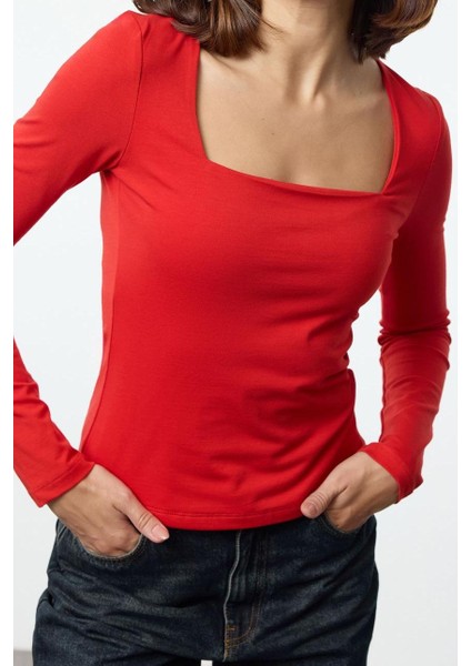 Stil Kadın Pamuklu Fit Bluz Regular Örme Slim Kalıp