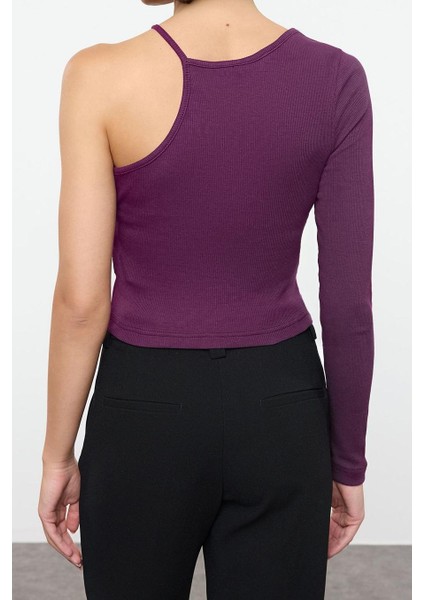 Stil Kadın Fitilli Fitted Vücuda Oturan Esnek Bluz Crop Örme Slim Kalıp Tek Kol indirimleri