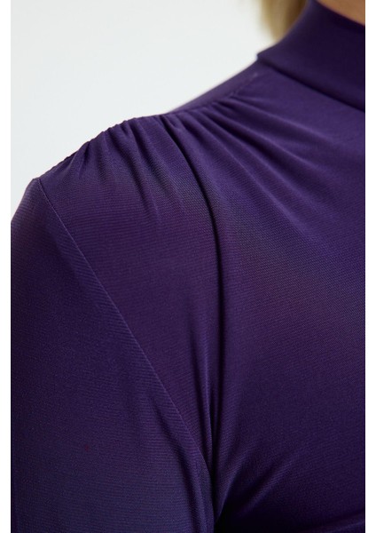 Stil Kadın Kolu Büzgü Detaylı Fitted Vücuda Oturan Esnek Bluz Crop Örme Slim Kalıp fırsatları