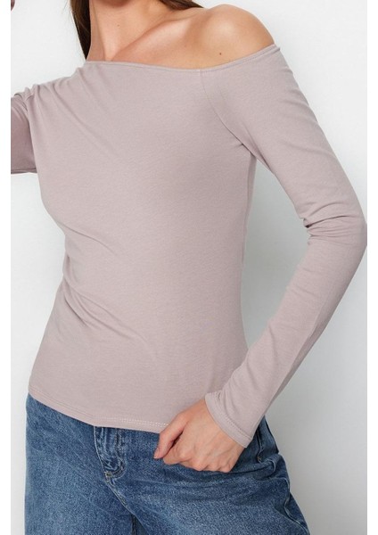 Stil Kadın Büzgülü Fitted Vücuda Oturan Pamuklu Esnek Bluz Örme Slim Kalıp Düşük Kol