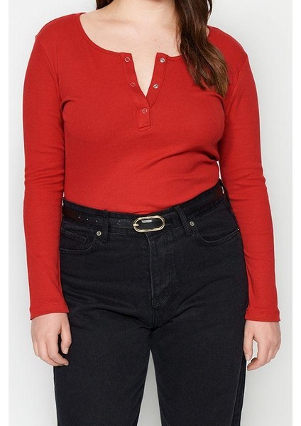 Stil Kadın U Yaka Çıtçıt Detaylı Bluz Crop Örme Regular Kalıp Büyük Beden fırsatları