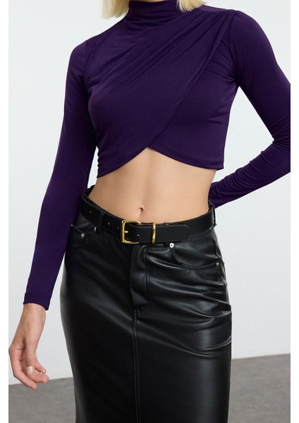 Stil Kadın Drapeli Crop Bluz Super Crop Örme Slim Kalıp fiyatları