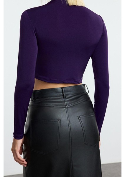 Stil Kadın Drapeli Crop Bluz Super Crop Örme Slim Kalıp indirimleri