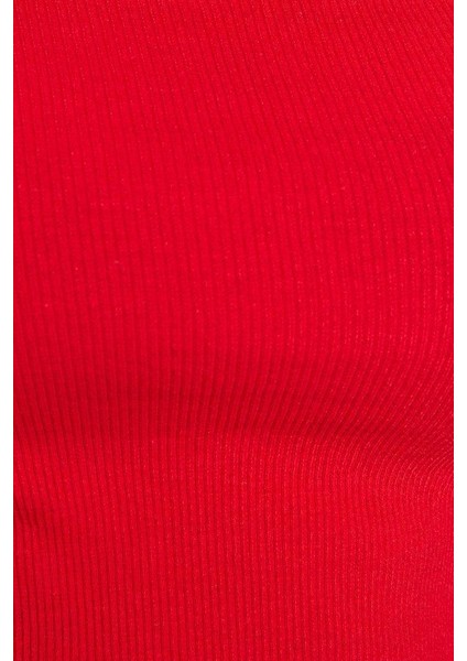 Stil Kadın Fitilli Fitted Vücuda Oturan Pencere Cut Out Detaylı Esnek Bluz Crop Örme Slim Kalıp