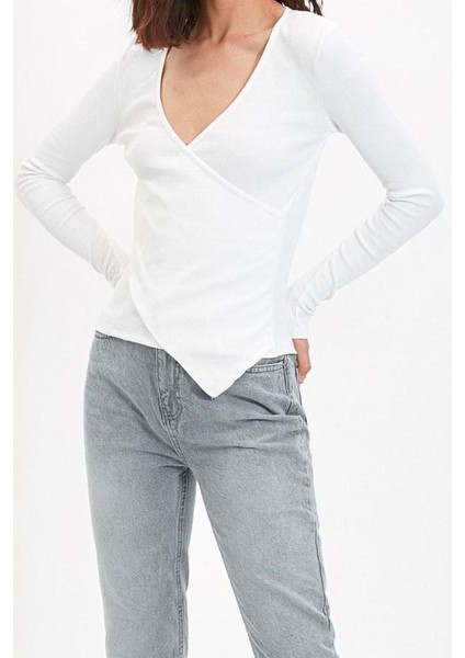 Stil Kadın Fitted Vücuda Oturan Yaka Kol Fitilli Esnek Bluz Regular Örme Slim Kalıp fiyatları